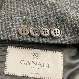 Canali 1934 Sport Coat Mens 44R Gray Black Check Wool Flannel Blazer Italy